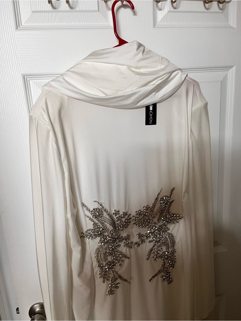 Fashion Nova Cream Mini Dress with Silver Embellished Front - Picture 2 of 3